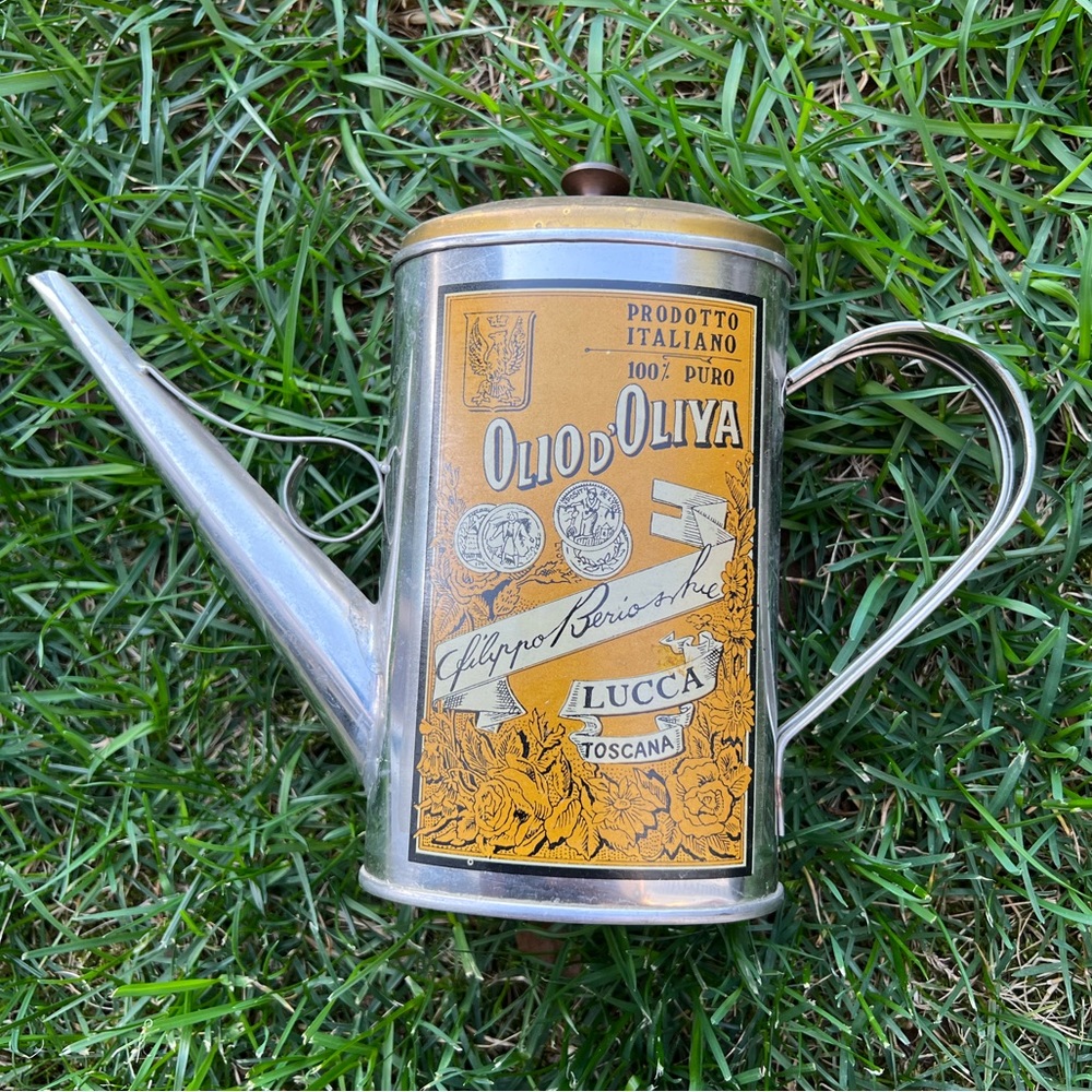 Vintage Olio D’oliva Tin Dispenser 100% Pure Virgin Olive Oil Spout